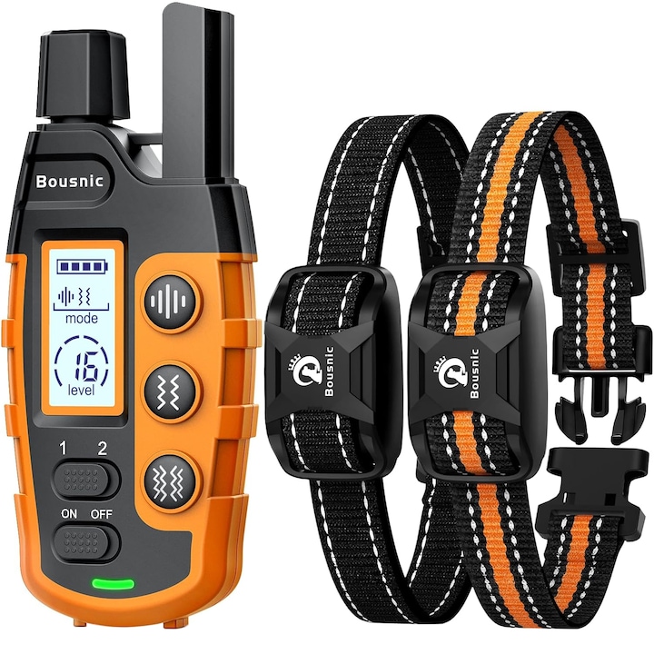 Електрически нашийник за обучение на кучета, BYONDSELF®, с два нашийника, двоен канал, 3 режима на обучение, обхват на действие 1100 м, 20-60 см, IP67 водоустойчив, USB зареждане