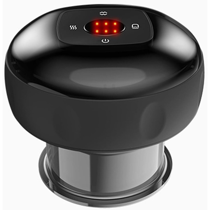 Aparat electric pentru masaj, Latauar, reincarcabil prin USB, 12 niveluri de incalzire, lumina rosie, tip ventuza, 12 niveluri de presiune, masaj anticelulitic, detoxifiere, baterie de 1800 mAh, Negru