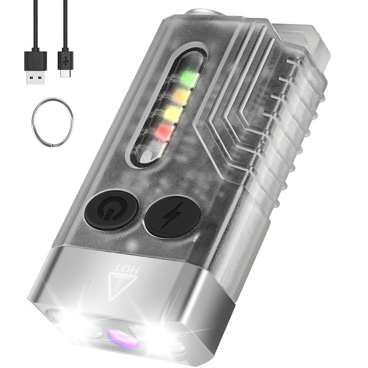 Мини LED джобно фенерче, Latauar, 1000 LM, 12 светлинни режима, COB странична светлина, USB-C зареждане, UV светлина, авариен звуков сигнал 80 DB, с магнит, 1000mAh батерия, IPX4