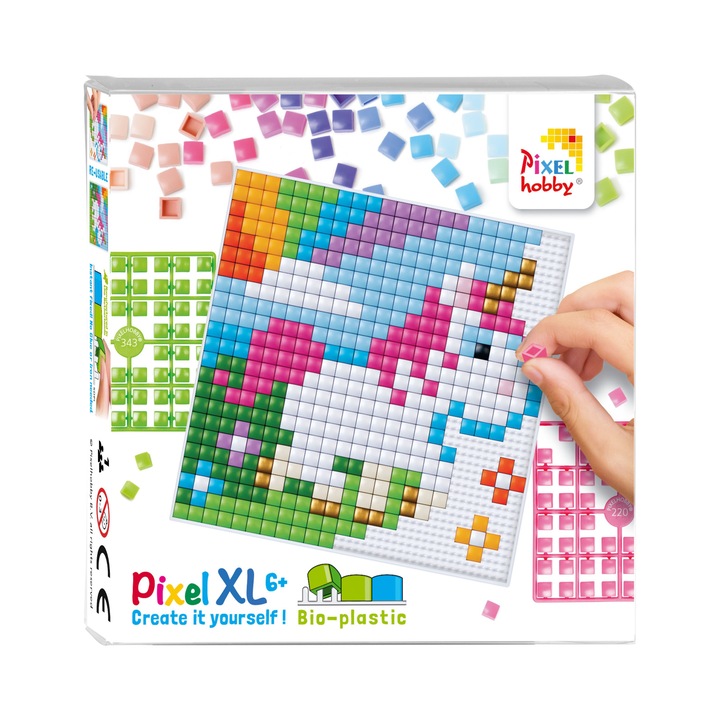 Set hobby creativ cu pixeli Pixelhobby, Pixel XL 23x23 Mozaic, Baby Unicorn, 529 piese