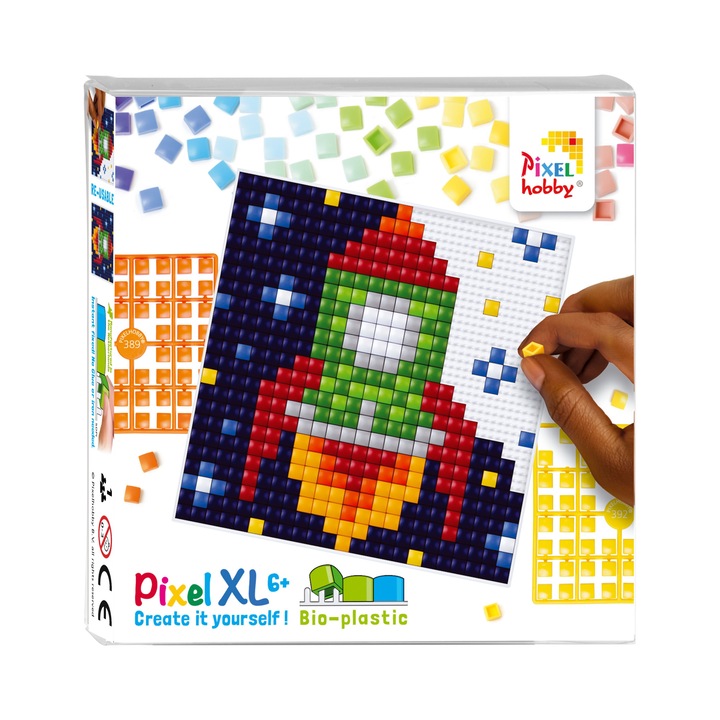 Set hobby creativ cu pixeli Pixelhobby, Pixel XL 23x23 Mozaic, Racheta, 529 piese