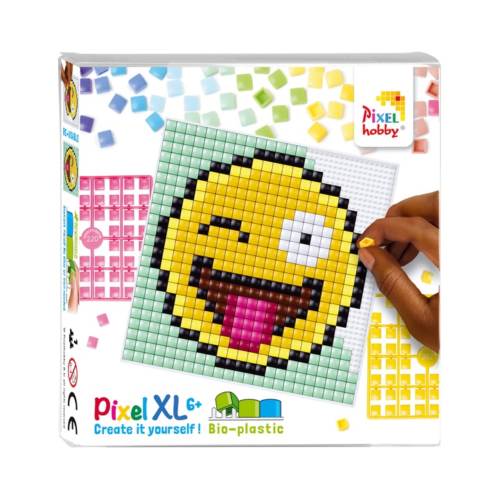 Set hobby creativ cu pixeli Pixelhobby, Pixel XL 23x23 Mozaic, Smiley, 529 piese