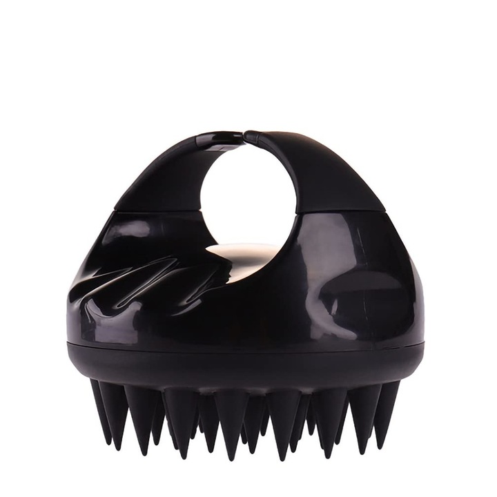 Масажна четка за коса, изработена от силикон, за почистване и шампоан на скалпа, стимулиране на растежа на косата, против косопад, подобряване на кръвообращението в скалпа, enkourakoko®, тоник за коса, черен