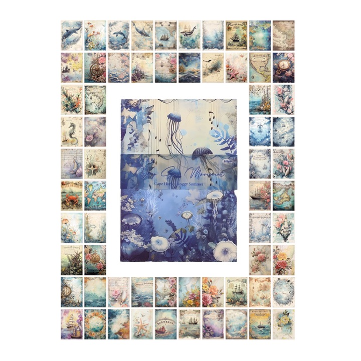 Papírkészlet scrapbookinghoz, Vintage Ocean, 100 lapos, sokszínű, 14x10cm