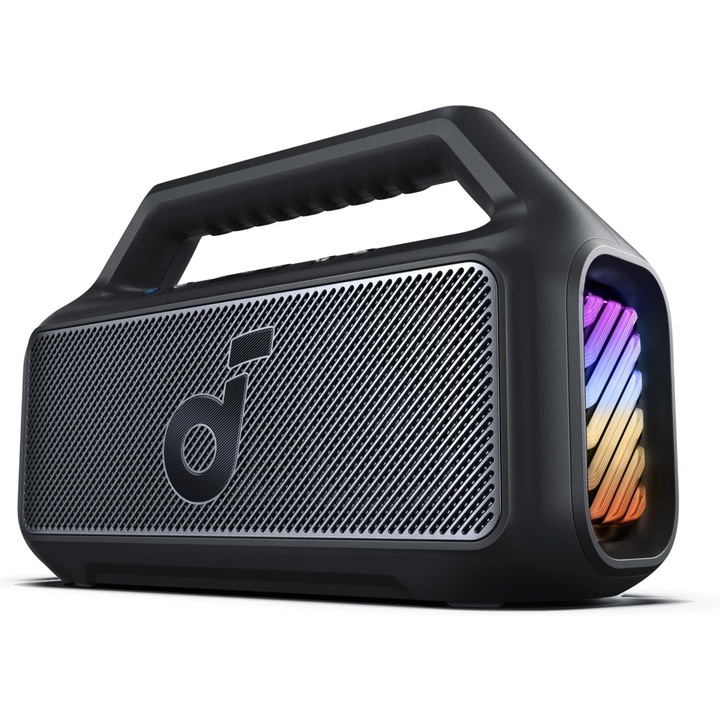 Преносима тонколона Anker Soundcore Boom 2, 80W, BassUp 2.0, IPX7, RGB светлини, Bluetooth 5.3, Черен