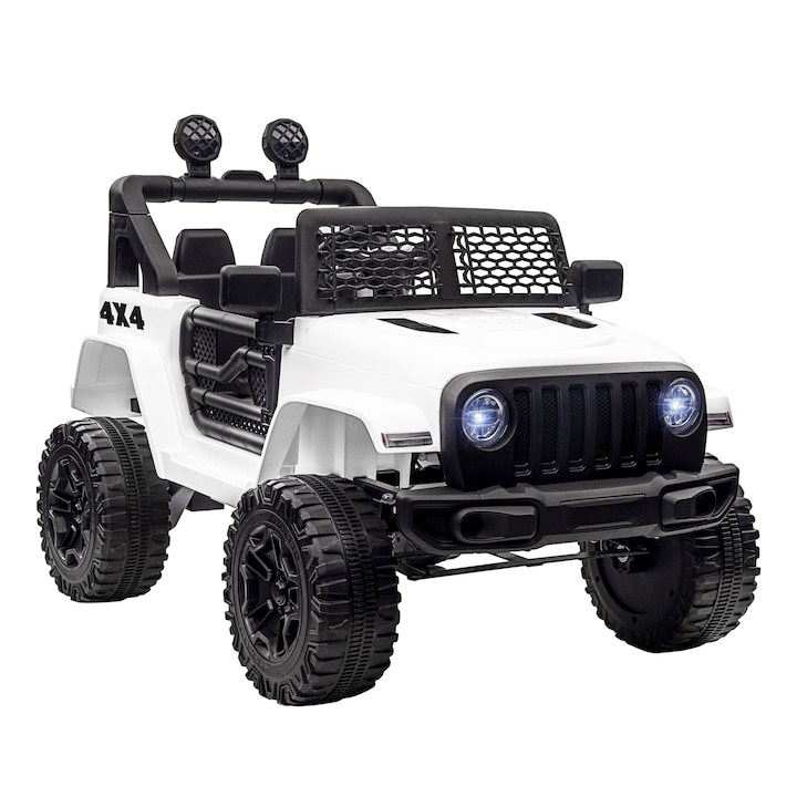 Jeep gyerekeknek Homcom, távirányító, polipropilén/fém, 2 sebesség, fehér/fekete, 100x65x72cm