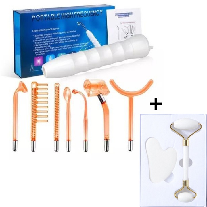 Aparat de Infrumusetare Damar 7IN1, Rola de masaj si piatra, Electroderm, Accelereaza circulatia sangelui, Portabil, Material Plastic/ABS, Tratament cu Frecventa Inalta pentru Acnee, Riduri, Cearcane, Anti-imbatranire, Ten, Par, Lifting, Stimulator scalp