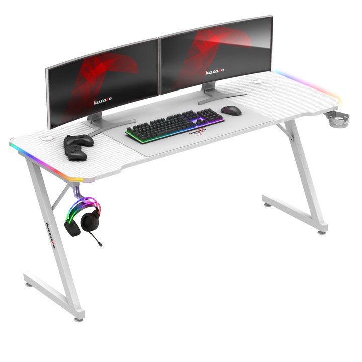 Геймърско бюро Huzaro, Hero 4.8, Rgb Led, Геймърско Led Осветление, Включена подложка за мишка 80 X 58 Cm, 160 X 60 X 74 Cm, Бяла светлина