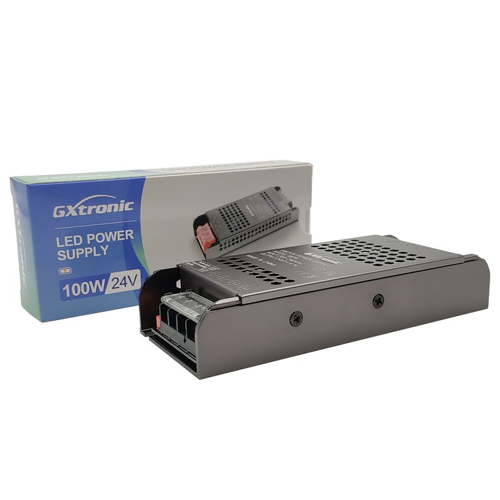 Sursa de Alimentare 24V 100W 4.1A, Aluminiu, IP20, GXTronic, Transformator pentru Banda Led, Input 200-240V Output 24V Led Driver