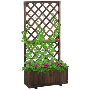 Jardiniera Outsunny, Cu spaliera pentru plante, lemn de abete carbonizat, 72.5x31.5x149.5cm