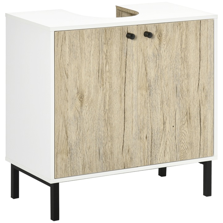 Mobilier baie Kleankin sub lavabo, 2 usi, rovere si alb, 60x30x60cm