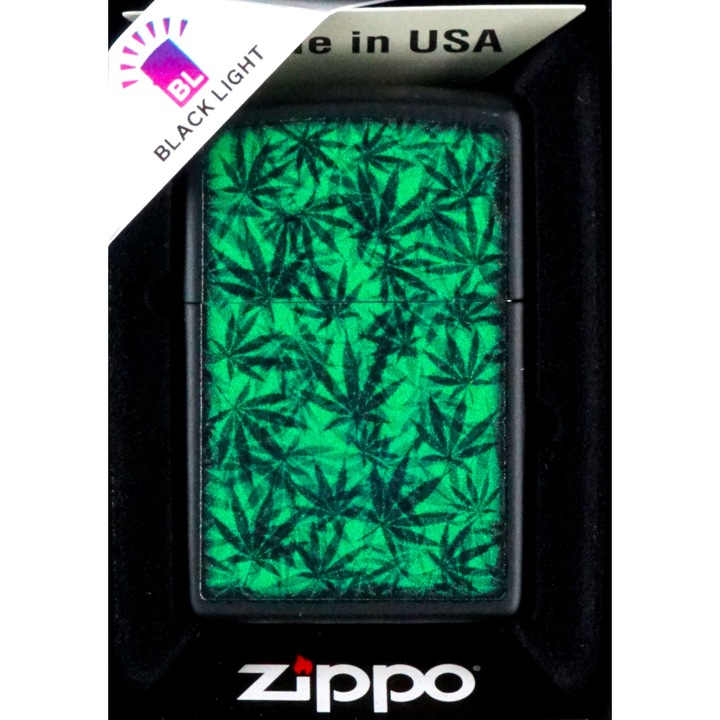 Bricheta Zippo, Cannabis Design 2, cu garantie pe viata, in cutie cadou
