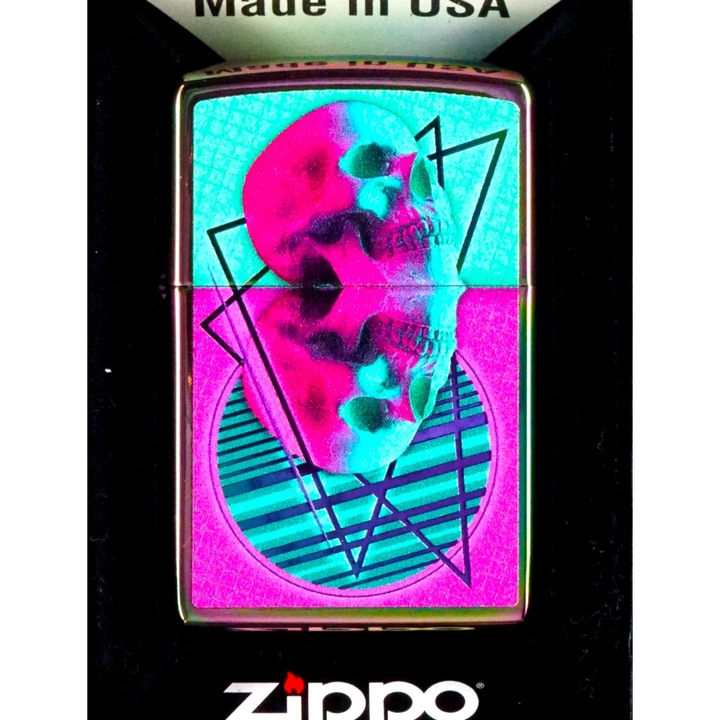 Bricheta Zippo Skull Mirrored, benzina, design craniu, in cutie cadou