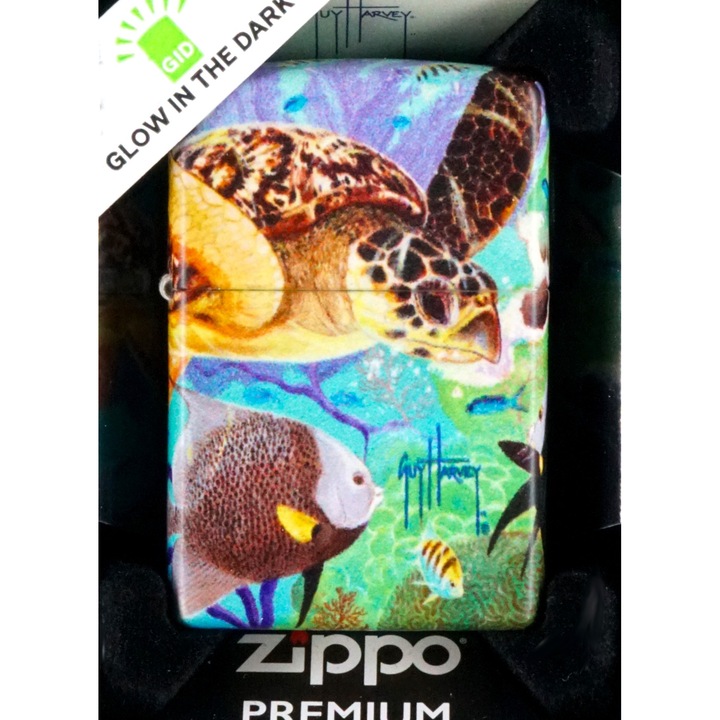 Bricheta Zippo Guy Harvey, design elegant, cu cutie cadou, argintie