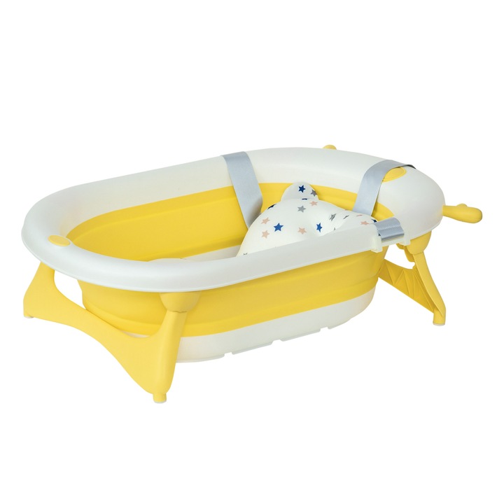 Cadita bebe pliabila Homcom, indicator temperatura, galben, 81.5x50.5x23.5cm