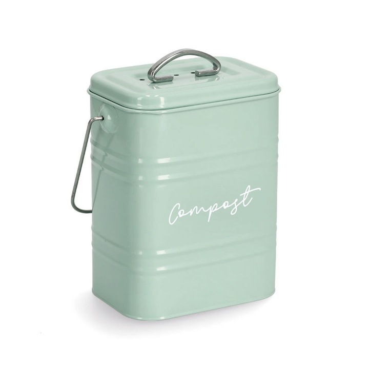 Recipient compost Zeller, metal, verde, 17 x 12.5 x 20.4 - 24.5 cm