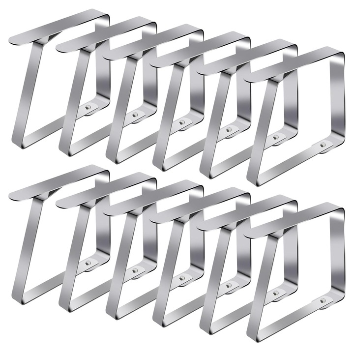 Комплект от 12 щипки за фиксиране на плота, NUODWELL, За маси с дебелина под 6,5 см, Лесен за инсталиране и премахване, За семейство, рождени дни и вечери на открито, Неръждаема стомана, 8 X 7 Cm, Сребрист