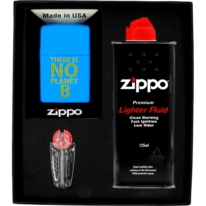 Set Zippo, Bricheta WINDPROOF, Benzina, Pietre, Mosiazu, in Cutie Cadou