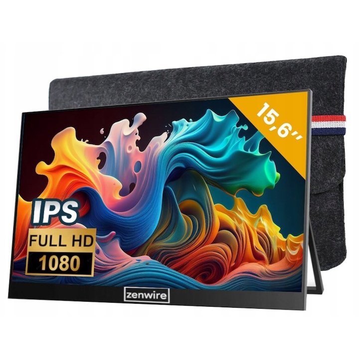 Monitor portabil Zenwire USB-C Full HD 1920x1080 IPS HDMI pentru laptop HDR de 15, 6 inchi