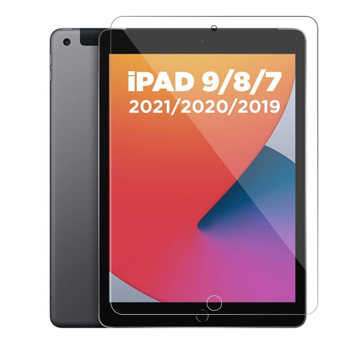 Set 2 Folii de protectie tablete, Sticla, Pentru Apple iPad 9 2021, 10.2Inch, Trasparent