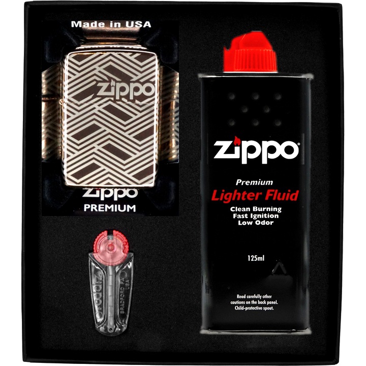 Set Bricheta Zippo, Abstract Laser Design, WINDPROOF, in cutie cadou