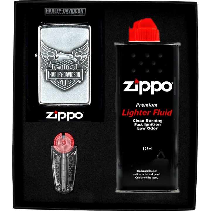Set Zippo, Bricheta Harley Davidson Iron Eagle, WINDPROOF, in cutie cadou