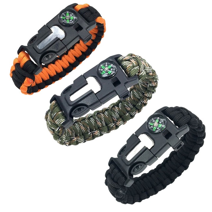 Комплект за оцеляване 5-в-1 Paracord Survival Bracelet, JENUOS®, 25,5x2,5 cm, устойчив на корозия, многофункционален, многоцветен