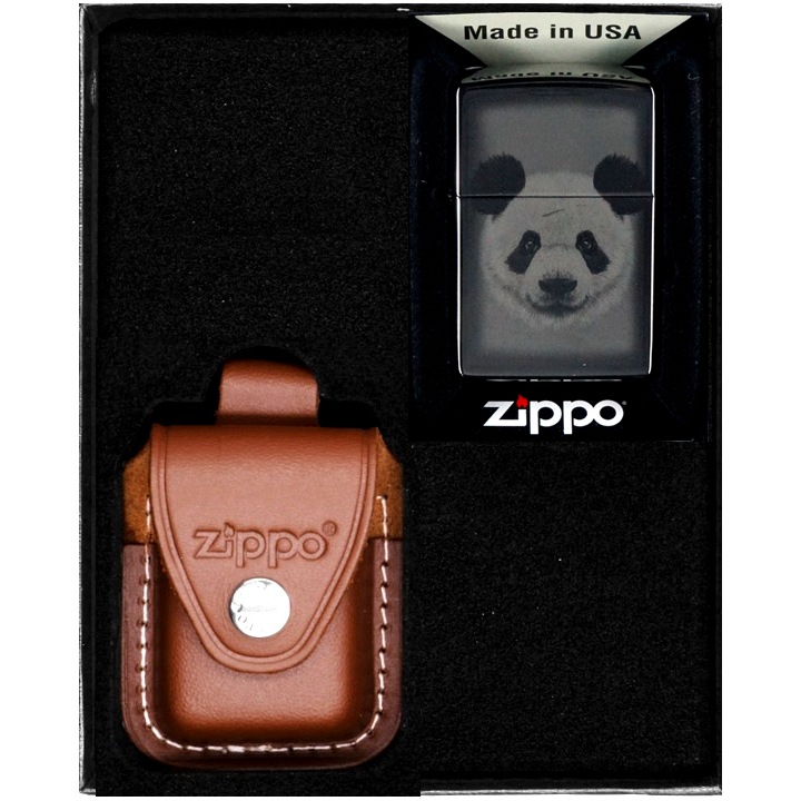 Set Bricheta Zippo, Panda Design, WINDPROOF, in cutie cadou