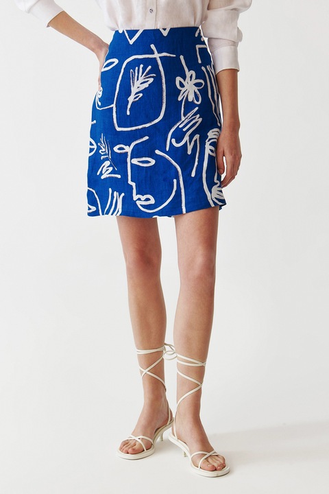 Tatuum, Fusta de in cu model, Alb/Albastru