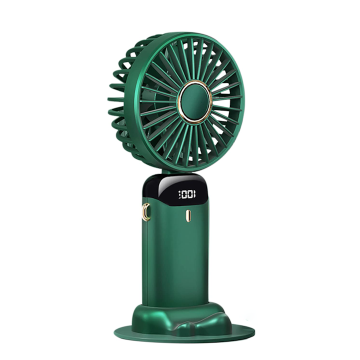 Healife hordozható ventilátor, 3 az 1-ben, 5 sebesség, 90°-ban állítható, LED kijelző, zöld, 4000 mAh
