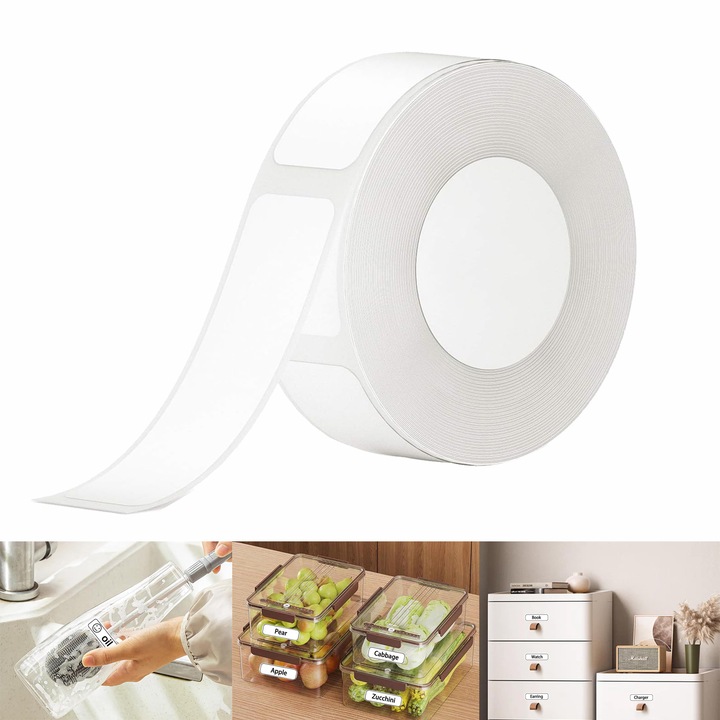 Rola etichete autoadezive termice, NUODWELL, Pentru imprimanta termica NiiMbot D11/D110/D101/H1, Adezivitate puternica si imprimare clara, Rezistent Apa si Ulei, la rupere, Pentru acasa, la birou si scoala, 12x40mm, PVC, 160 etichete/rola, Alb