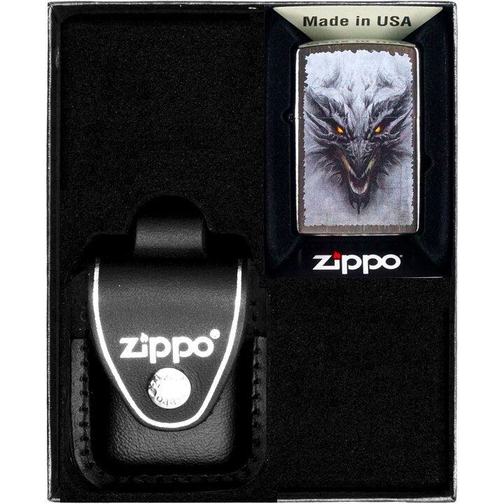 Set Bricheta Zippo, Dragon Design 2, WINDPROOF, in cutie cadou