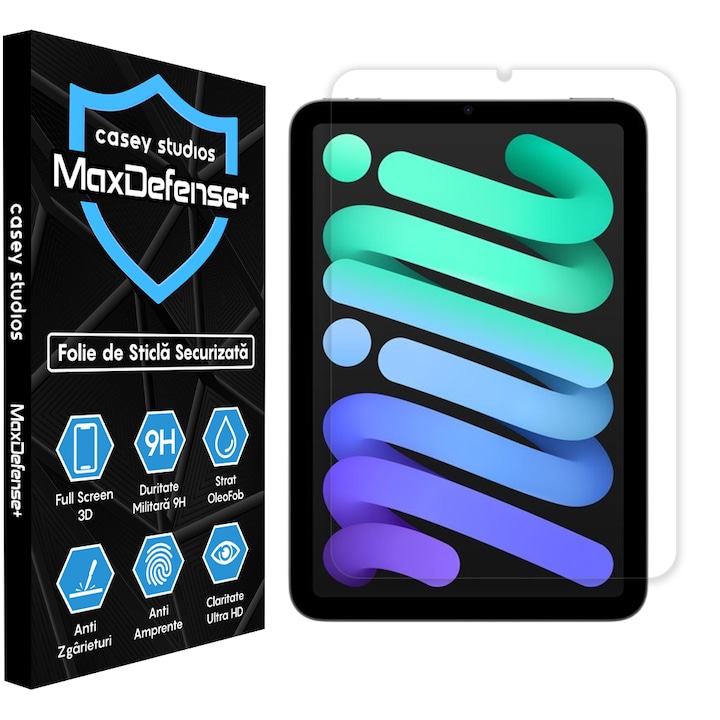 Folie Sticla CASEY STUDIOS? pentru iPad Mini 6, Mini 7 8.3", Full Glue, Sticla Securizata, Duritate Militara, Ultra HD, Protectie Profesionala Ecran 3D, Anti Zgarieturi, Anti Socuri, Transparenta