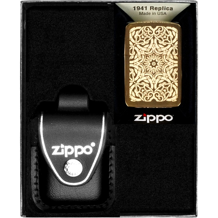 Set Bricheta Zippo, Ornamental Design, WINDPROOF, in cutie cadou