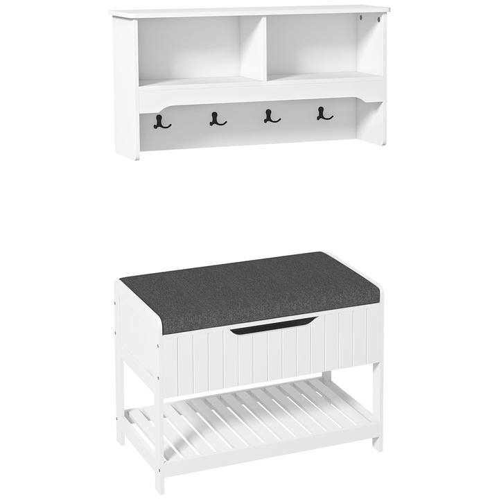 Mobilier hol Homcom, MDF, Poliester, Banca Scarpiera, 2 Cuburi Alb, 80x20x40cm