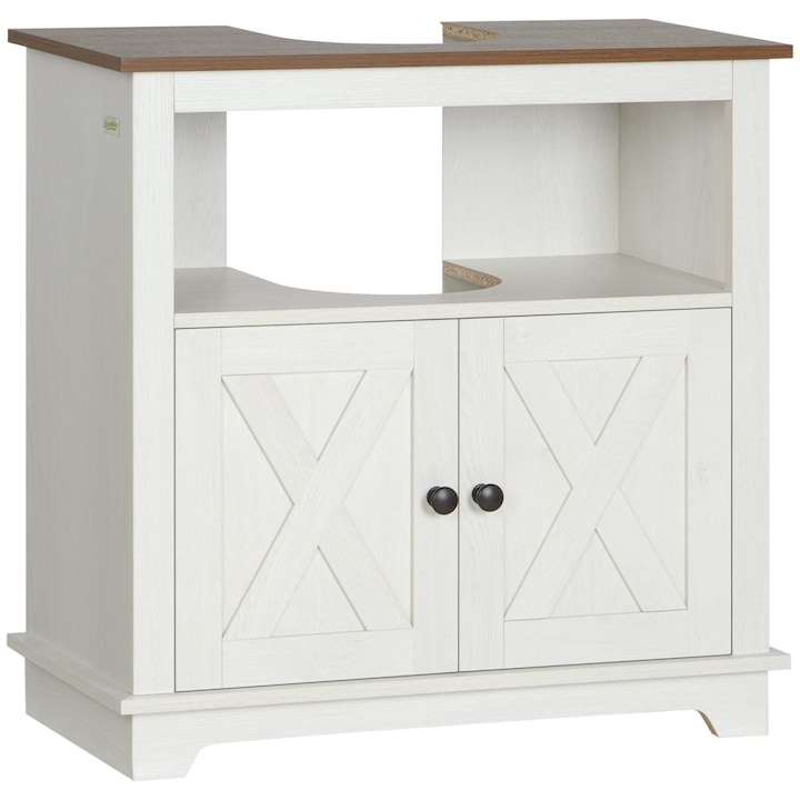 Mobilier baie Kleankin, lavoar, 2 usi, raft deschis, 60x30x60cm, alb si nuc