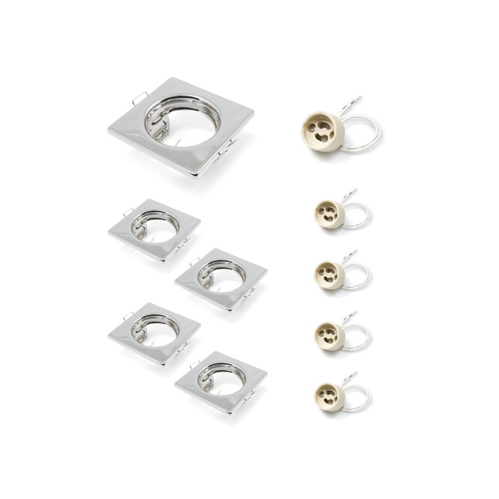 Set: 5x corp de iluminat cu halogen fix cu LED ATIS din otel, cromat + 5x soclu GU10