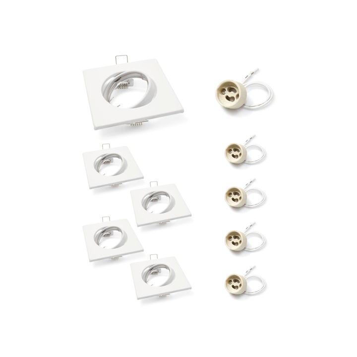 Set: 5x corp de iluminat cu halogen mobil cu LED SATI din otel, alb + 5x soclu GU10