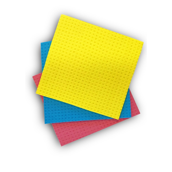 Set - 3 Culori Lavete Umede Cu Burete, 18 x 20cm, Semi-Profesional, Konga