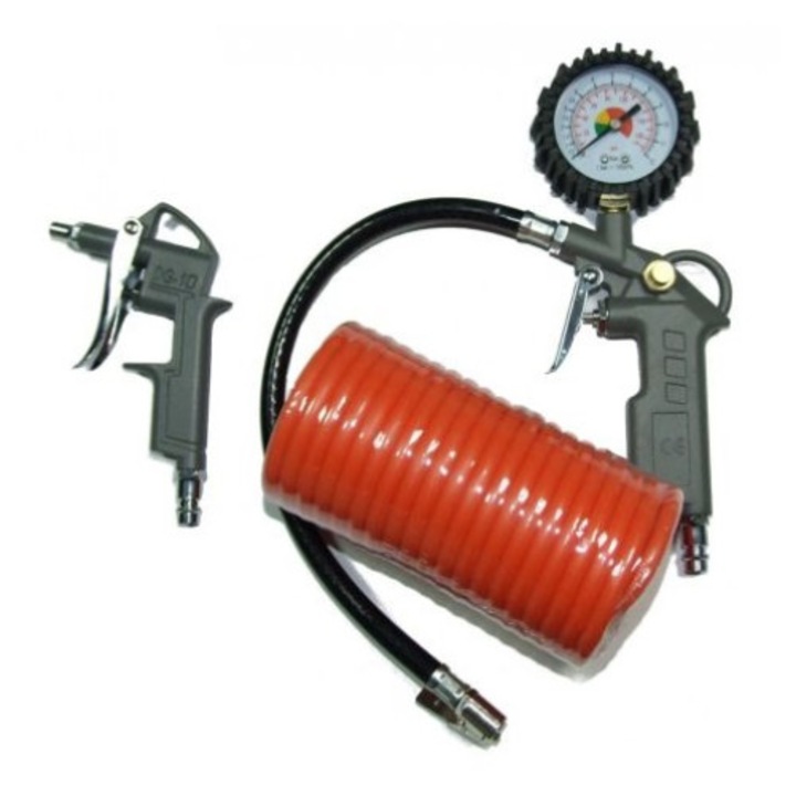 Kit 3 accesorii STAGER, pistol suflat, pistol manometru, furtun spiralat 5 m