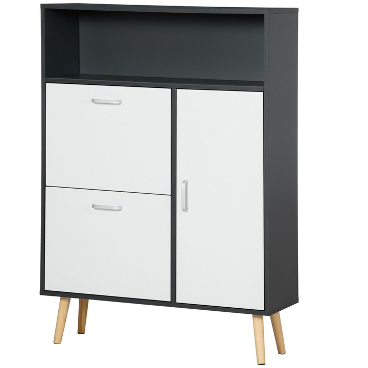 Scarpiera Homcom, 2 usi, capacitate 8 perechi, gri si alb, 80x25.5x112.5cm
