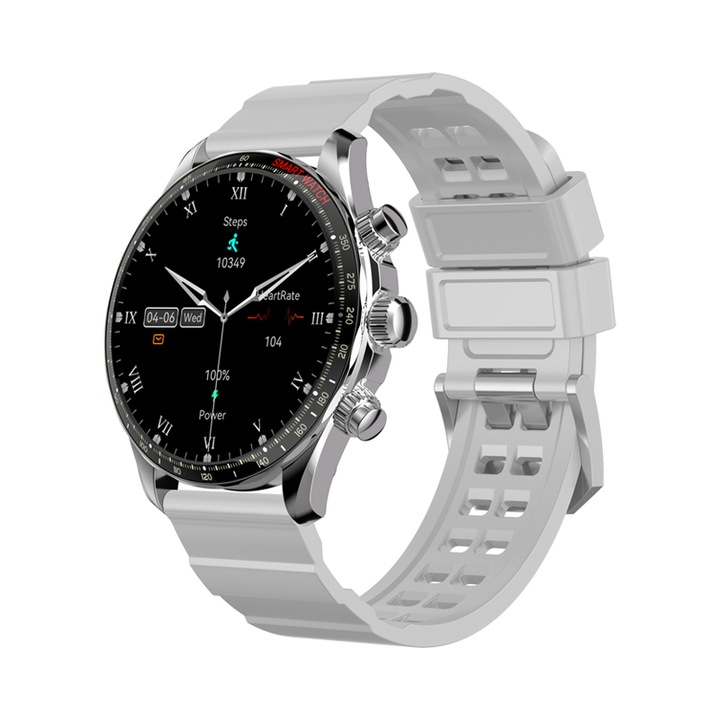 Часовник Smartwatch SolMi KM68, работещ с приложение Fit Cloud Pro, за спорт и ежедневие, Bluetooth разговори, 1.43" цветен дисплей, Метален корпус, Метална и силиконова каишка, Водоустойчив IP68, Silver