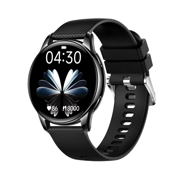 Смарт Часовник Smartwatch SolMi KM10 PRO, за спорт и ежедневие, метален корпус, силиконова каишка, приложение FitCloudPro, Черен