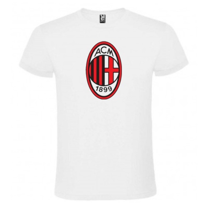 Мъжка тениска с лого на футболен отбор AC MILAN, памук, бяла, AC MILAN поддръжник, размер M