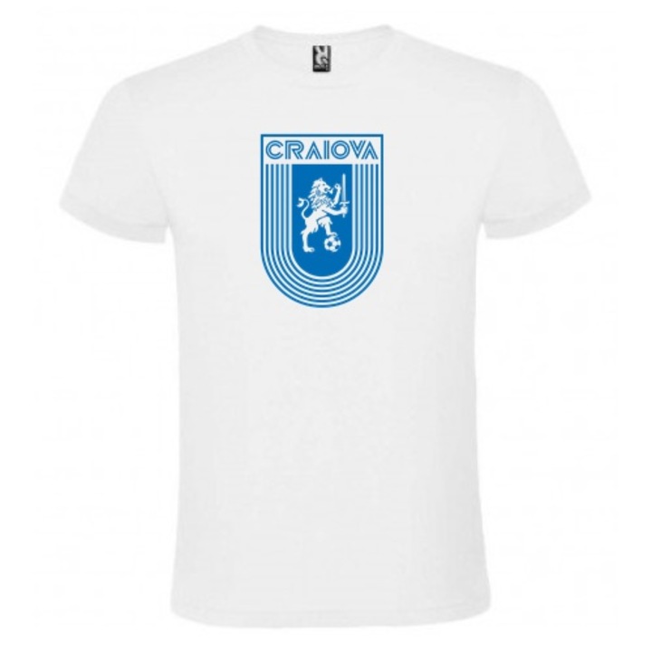 Tricou barbat cu sigla echipei de fotbal Universitatea Craiova, bumbac, alb, suporter CRAIOVA, marime S