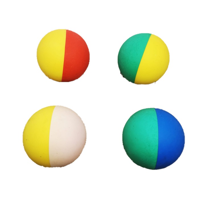Set de 4 mingi Bicolore, din cauciuc tare, foarte saritoare, 6 cm, Vision XXI