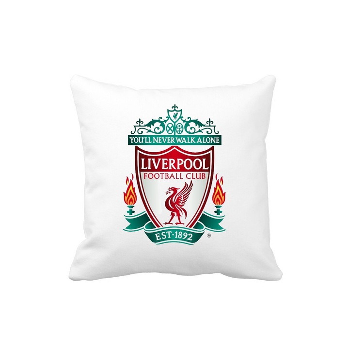 Perna cu sigla echipei de fotbal Liverpool, 40 x 40 cm, suporter Liverpool, poliester, alba