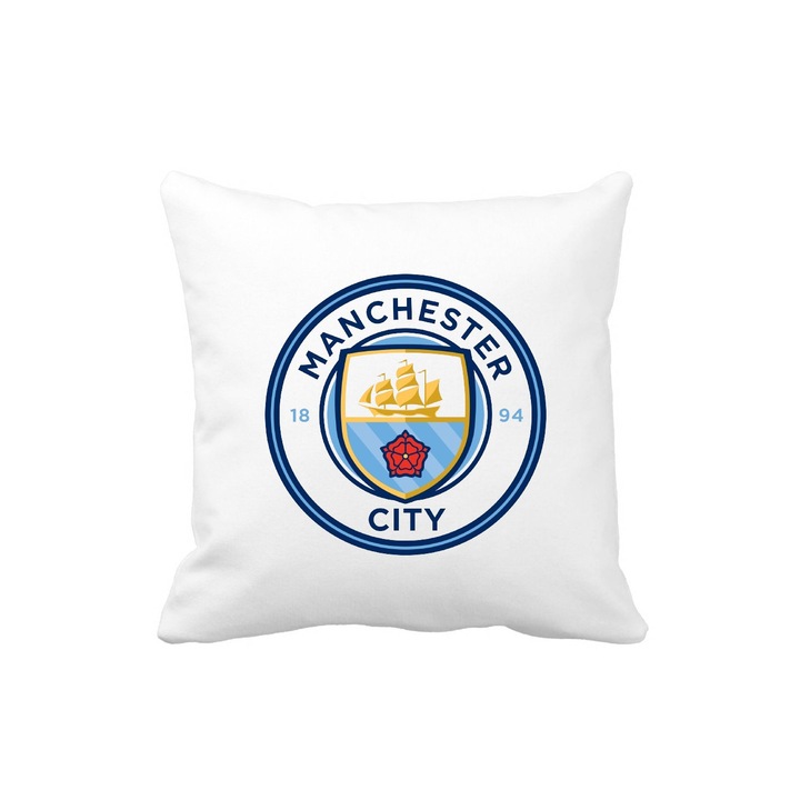 Perna cu sigla echipei de fotbal Manchester City, 40 x 40 cm, suporter Manchester City, poliester, alba