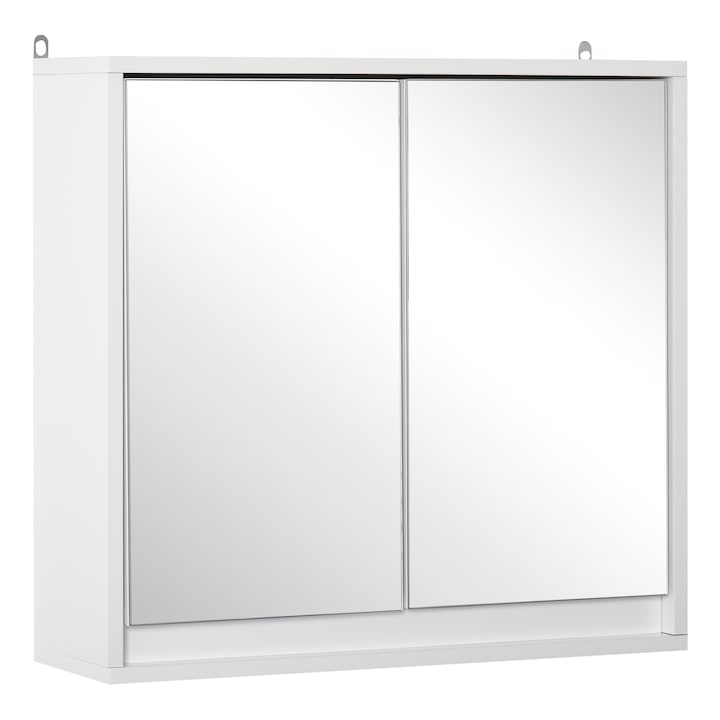 Dulap baie Homcom cu doua usi si oglinda, MDF, raft reglabil, 48x14.5x45cm, alb