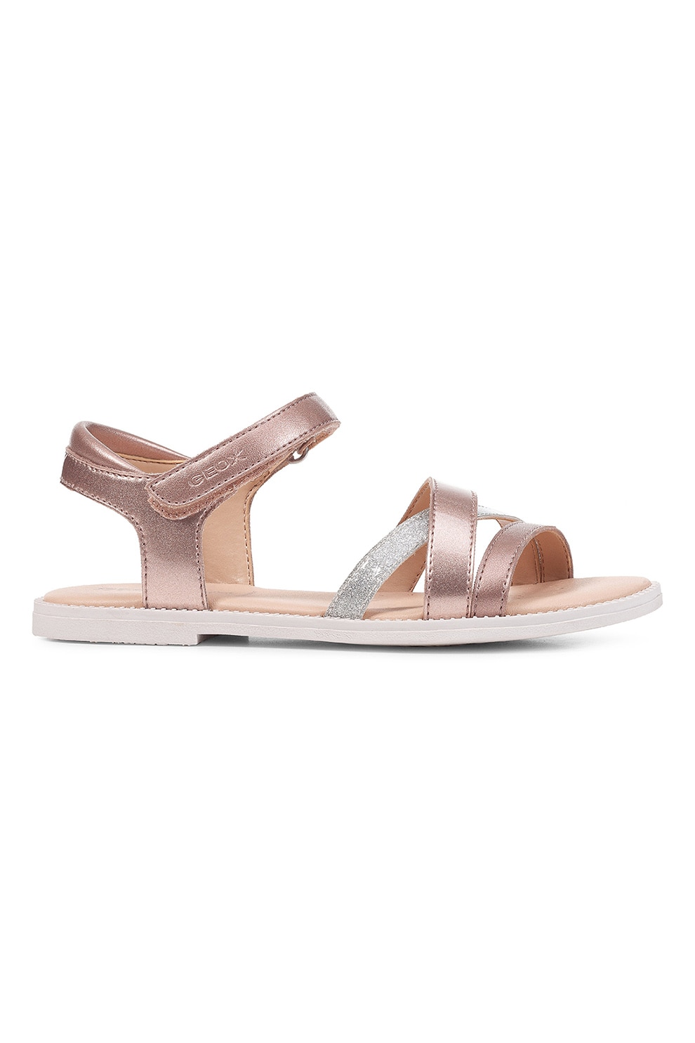 Geox, Sandale cu velcro si aspect metalic, Auriu rose, Argintiu, 26 EU